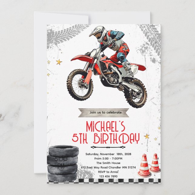 Dirt Bike motorcross birthday invite (Front)