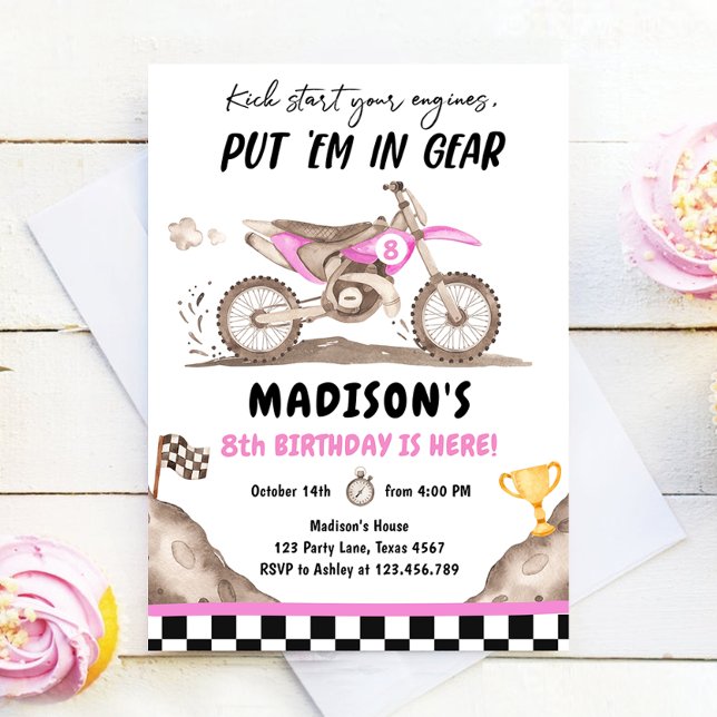 Dirt Bike Motorcross Racing Biking Girl Birthday Invitation (Creator Uploaded)