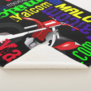 Dirt Bike Motorcycle Name Typography Custom Colour Sherpa Blanket