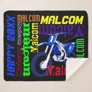 Dirt Bike Motorcycle Name Typography Custom Colour Sherpa Blanket