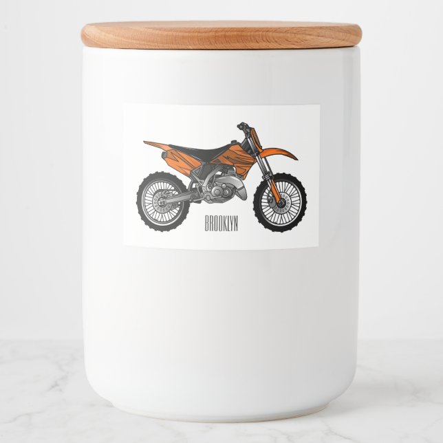 Dirt bike off-road motorcycle / motocross cartoon food label (Front)