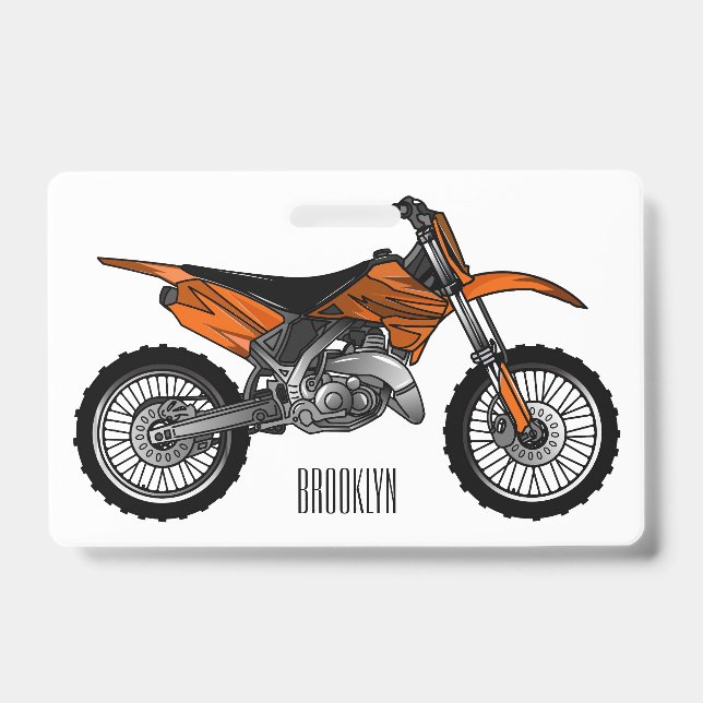 Dirt bike off-road motorcycle / motocross cartoon ID badge (Front)