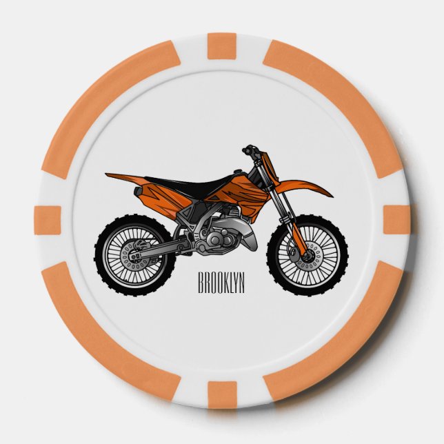 Dirt bike off-road motorcycle / motocross cartoon poker chips (Front)