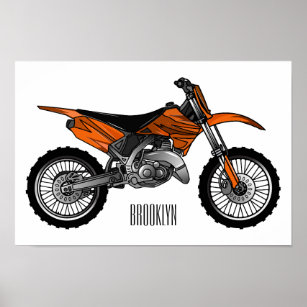 Dirt bike off-road motorcycle / motocross cartoon  poster
