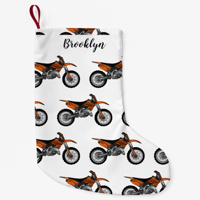 Dirt bike off-road motorcycle / motocross cartoon small christmas stocking (Front)