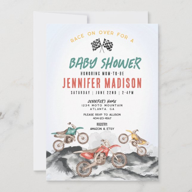 Dirt Bike Race Baby Shower Invitation for Boy (Front)