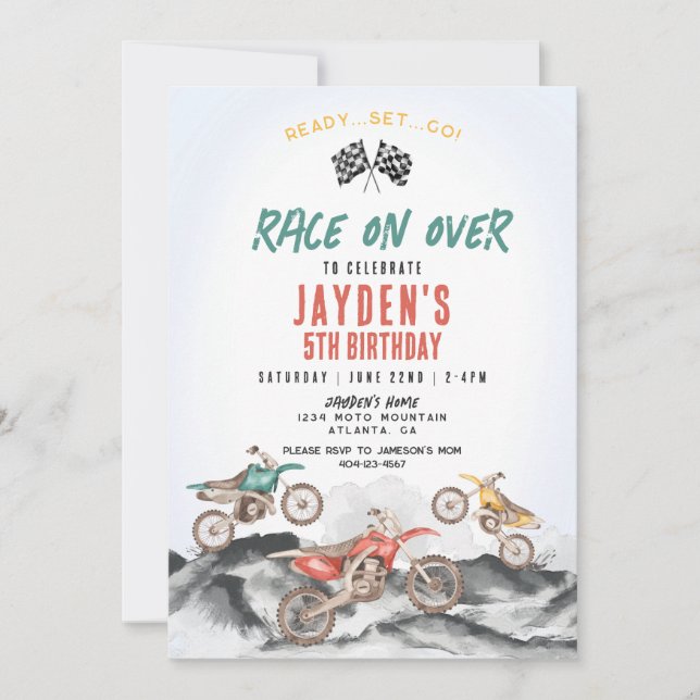 Dirt Bike Race Birthday Party Invitation for Boy (Front)