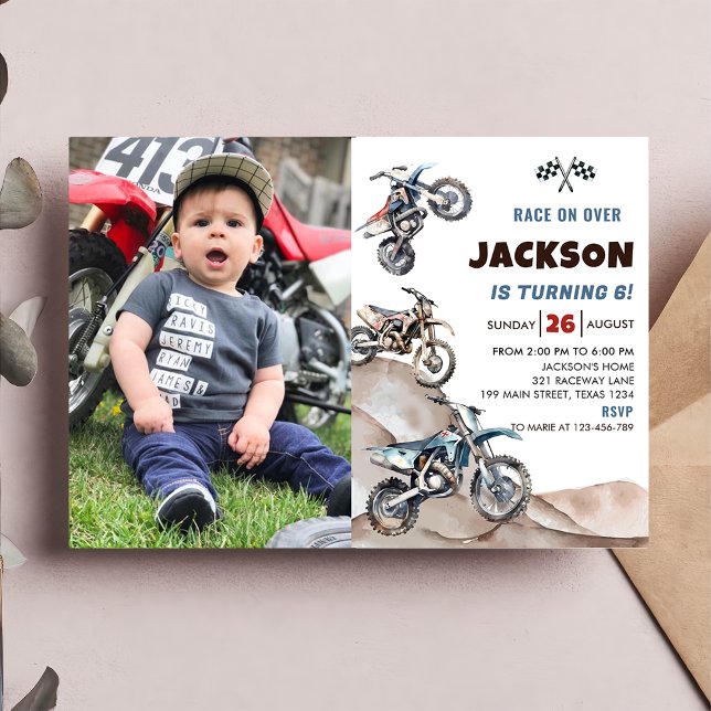 Dirt Bike Race Boy Birthday Party Photo Invitation (Creator Uploaded)