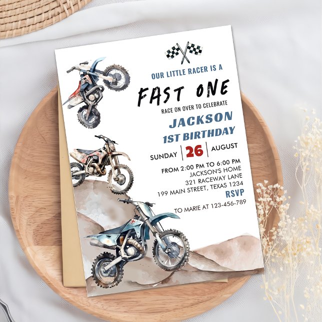 Dirt Bike Race Boy First Birthday Party Invitation (Creator Uploaded)