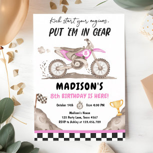 Dirt Bike Racing Girl Birthday Invitation