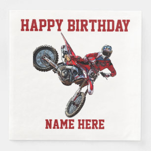 Dirt Bike Red Birthday Sports Name Racing Napkins