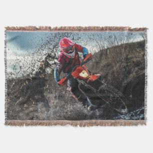 Dirt bike rider throw pillow blanket