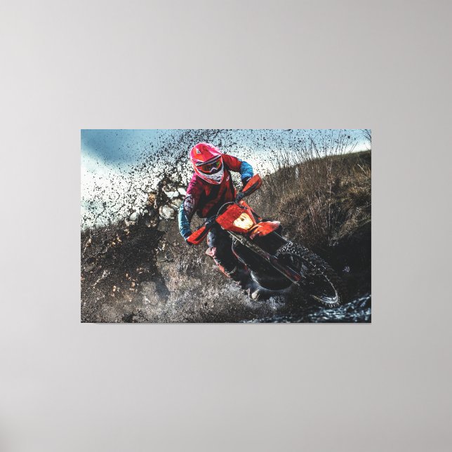 Dirt bike rider throw pillow canvas print (Front)