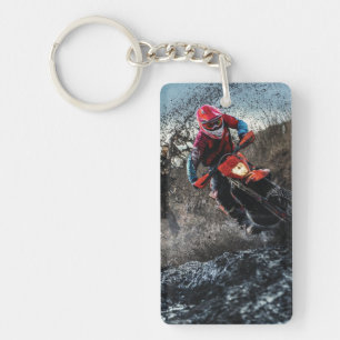 Dirt bike rider throw pillow key ring