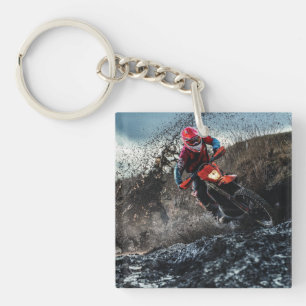 Dirt bike rider throw pillow key ring