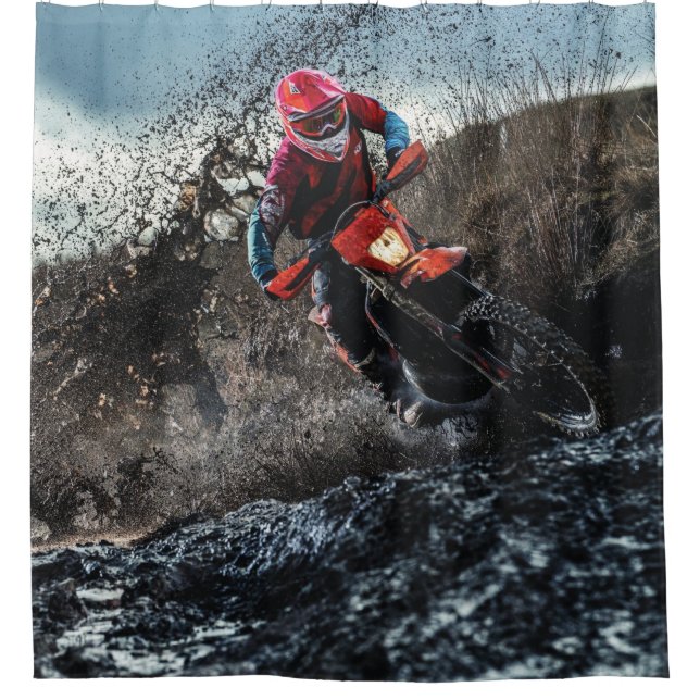 Dirt bike rider throw pillow shower curtain (Front)