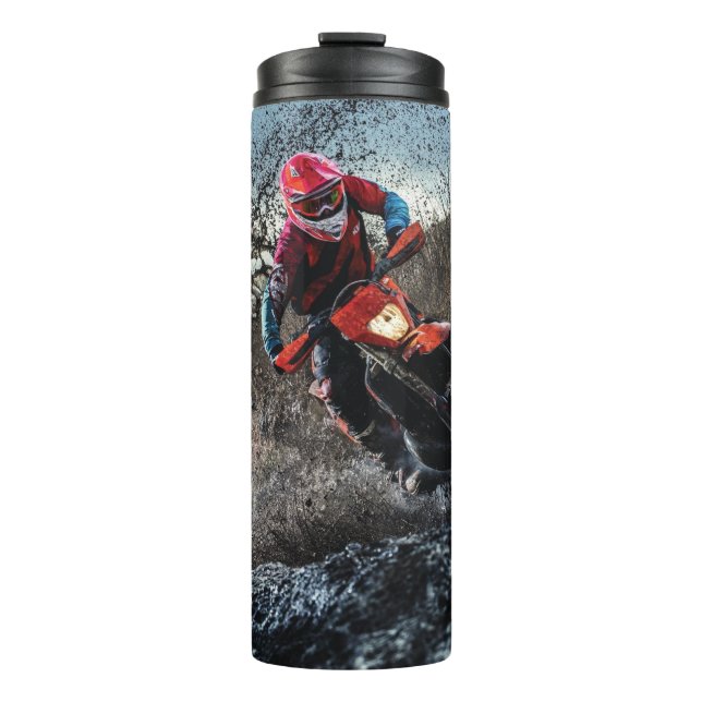 Dirt bike rider throw pillow thermal tumbler (Front)