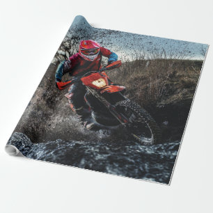 Dirt bike rider throw pillow wrapping paper
