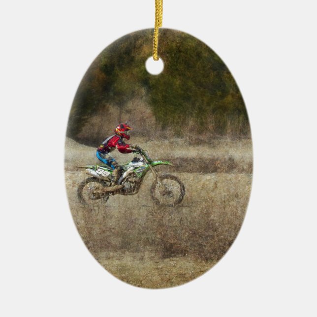Dirt Bike Riding Ceramic Tree Decoration (Front)
