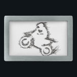 DIRT BIKE (scribble black) Belt Buckle<br><div class="desc">An inverted silhouette in black scribble revealing a dirt bike rider pulling a wheelie</div>