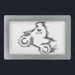 DIRT BIKE (scribble black) Belt Buckle<br><div class="desc">An inverted silhouette in black scribble revealing a dirt bike rider pulling a wheelie</div>