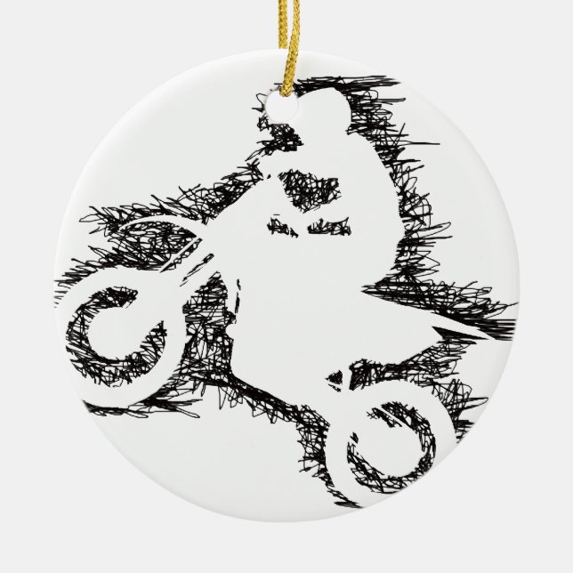 DIRT BIKE (scribble black) Ceramic Tree Decoration (Front)