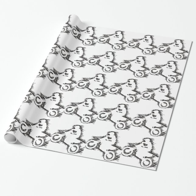 DIRT BIKE (scribble black) Wrapping Paper (Unrolled)