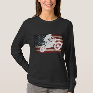 Dirt Bike Silhouette Distressed American Flag Moto T-Shirt