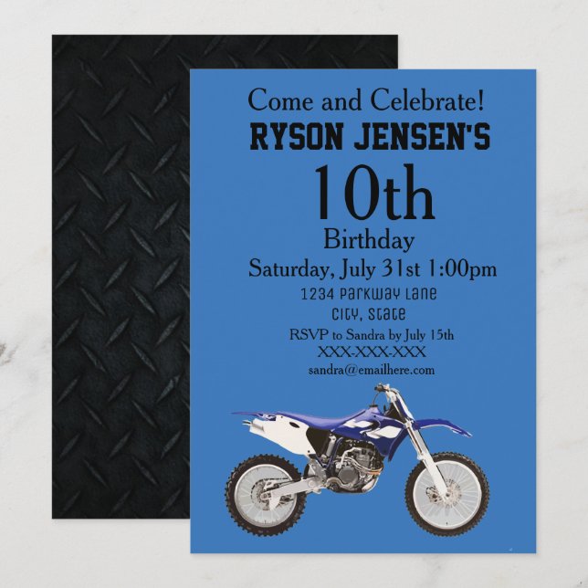 Dirt Bike Themed Sports Kids Birthday Invitations (Front/Back)
