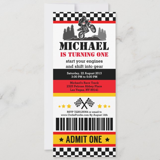 Dirt Bike Ticket Pass Birthday Party Invitation (Front)