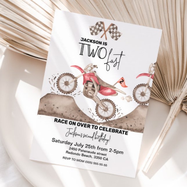 Dirt Bike TWO FAST birthday invitation (Two Fast dirt bike invitation)