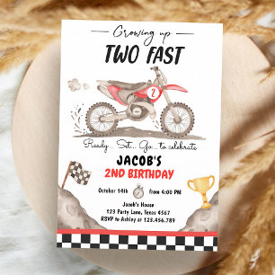 Dirt Bike Two Fast Second Birthday Boy Invitation