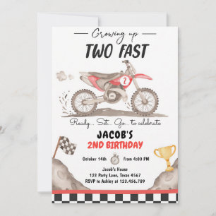 Dirt Bike Two Fast Second Birthday Boy Invitation