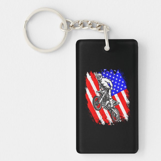 Dirt Bike USA Flag Motocross American Flag Key Ring (Front)