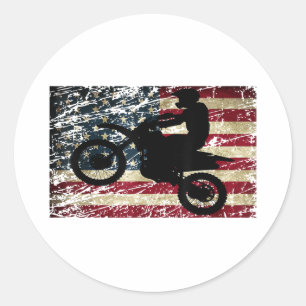 Dirt Bike USA Flag T-Shirt Motocross American Flag Classic Round Sticker