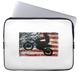 Dirt Bike USA Flag T-Shirt Motocross American Flag Laptop Sleeve