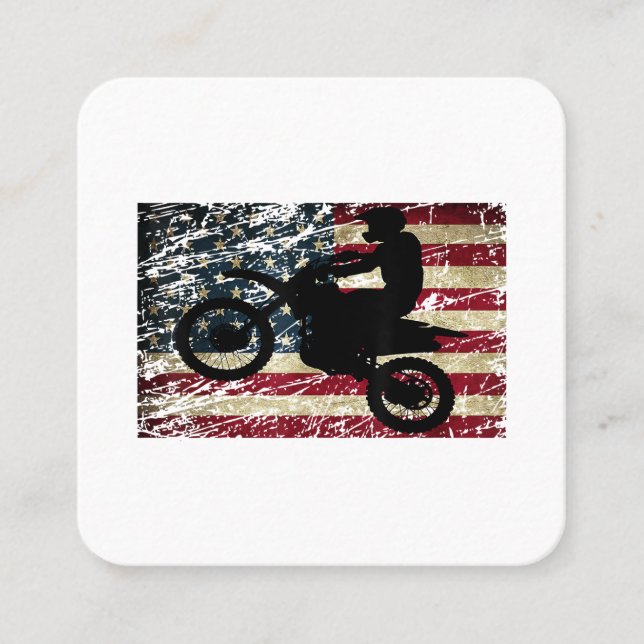 Dirt Bike USA Flag T-Shirt Motocross American Flag Square Business Card (Front)