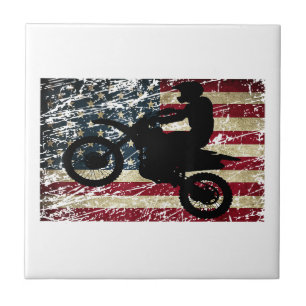 Dirt Bike USA Flag T-Shirt Motocross American Flag Tile