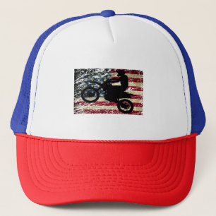 Dirt Bike USA Flag T-Shirt Motocross American Flag Trucker Hat