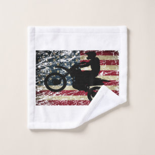 Dirt Bike USA Flag T-Shirt Motocross American Flag Wash Cloth