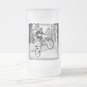 Dirt bike wheeling in the woods frosted glass beer mug