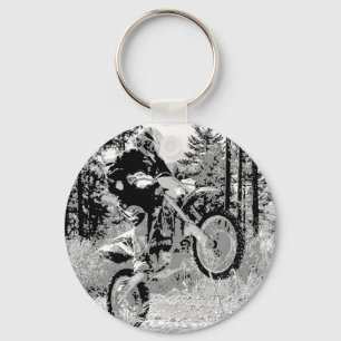 Dirt bike wheeling in the woods key ring