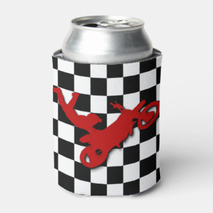 Dirt Biker on chequerboard pattern Can Cooler