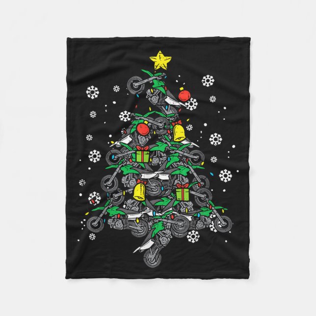 Dirt Bikes Christmas Tree Xmas Motocross Men Boy  Fleece Blanket (Front)