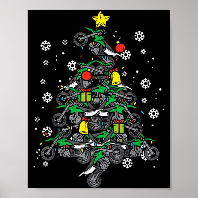 Dirt Bikes Christmas Tree Xmas Motocross Men Boy  Poster (Front)