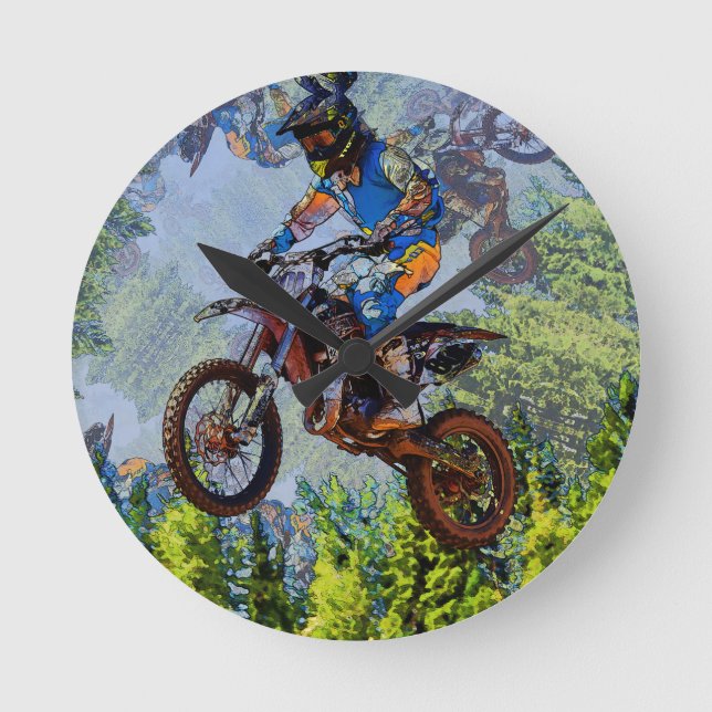 Dirt-Biking Fools- Motocross Racers  Poster Round Clock (Front)