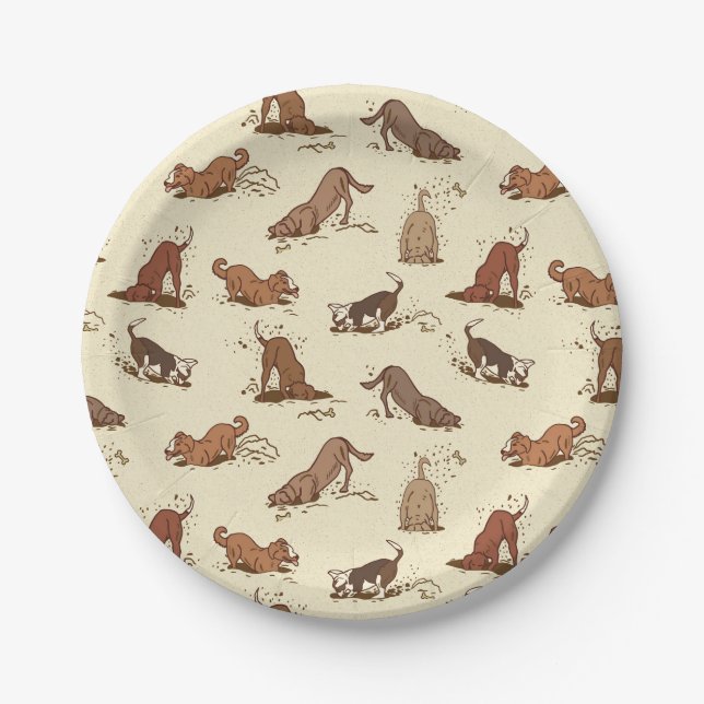 Dirt Digging Dogs - beach vacation pattern.   Paper Plate (Front)