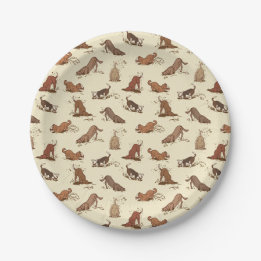 Dirt Digging Dogs - beach vacation pattern. Paper Plate