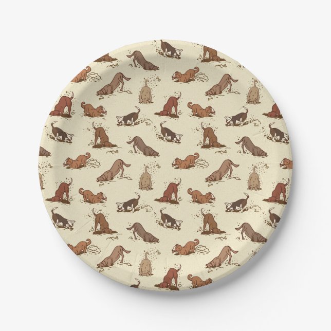 Dirt Digging Dogs - beach vacation pattern.   Paper Plate (Front)