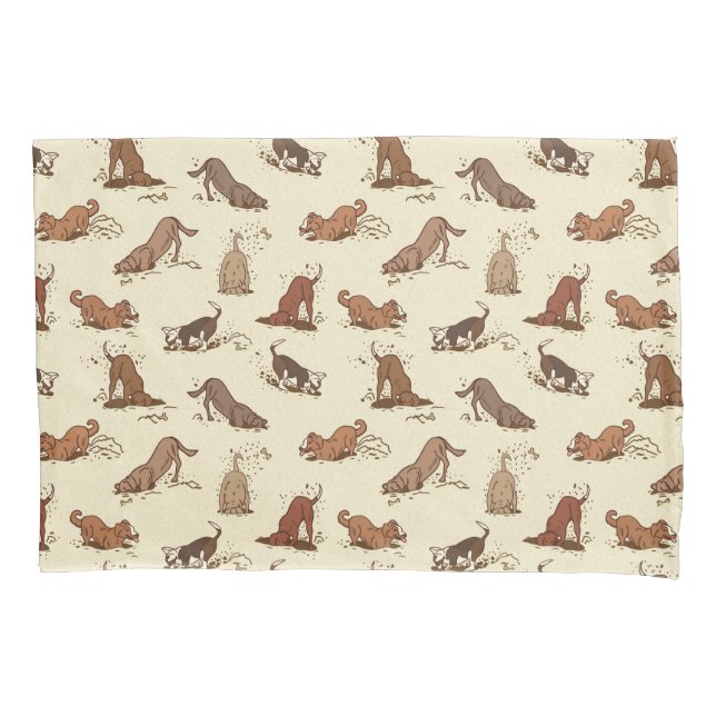 Dirt Digging Dogs - beach vacation pattern.   Pillowcase (Front)
